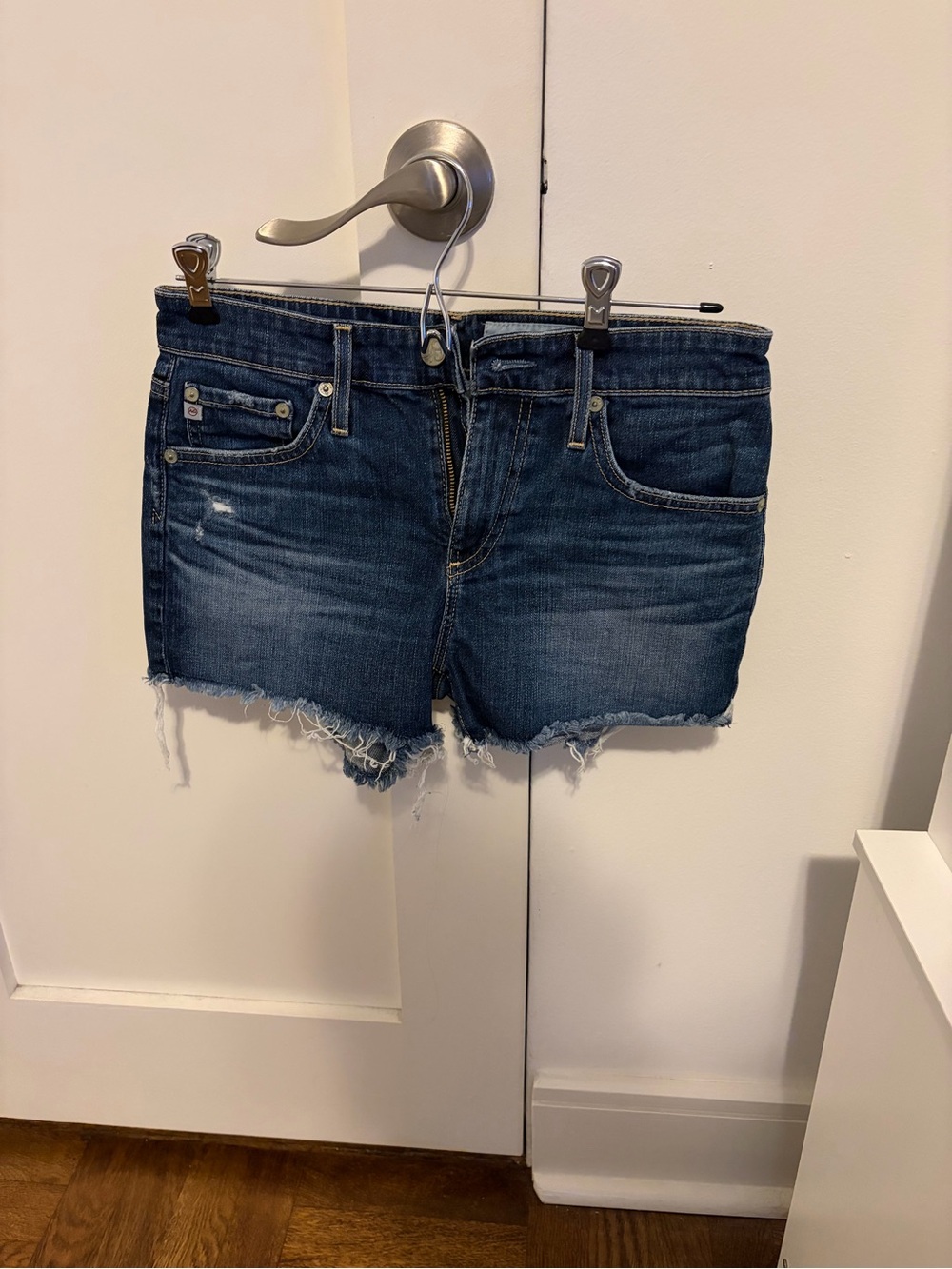 AG Adriano Goldschmied Dark Blue Distressed Denim Shorts